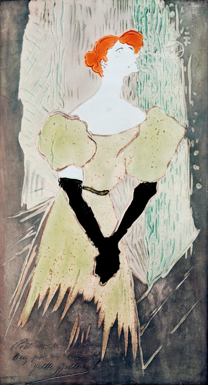 Yvette Guilbert (tilaustyöpöytälevyn valmistukseen), 1895 (keraaminen) tekijältä Henri de Toulouse Lautrec