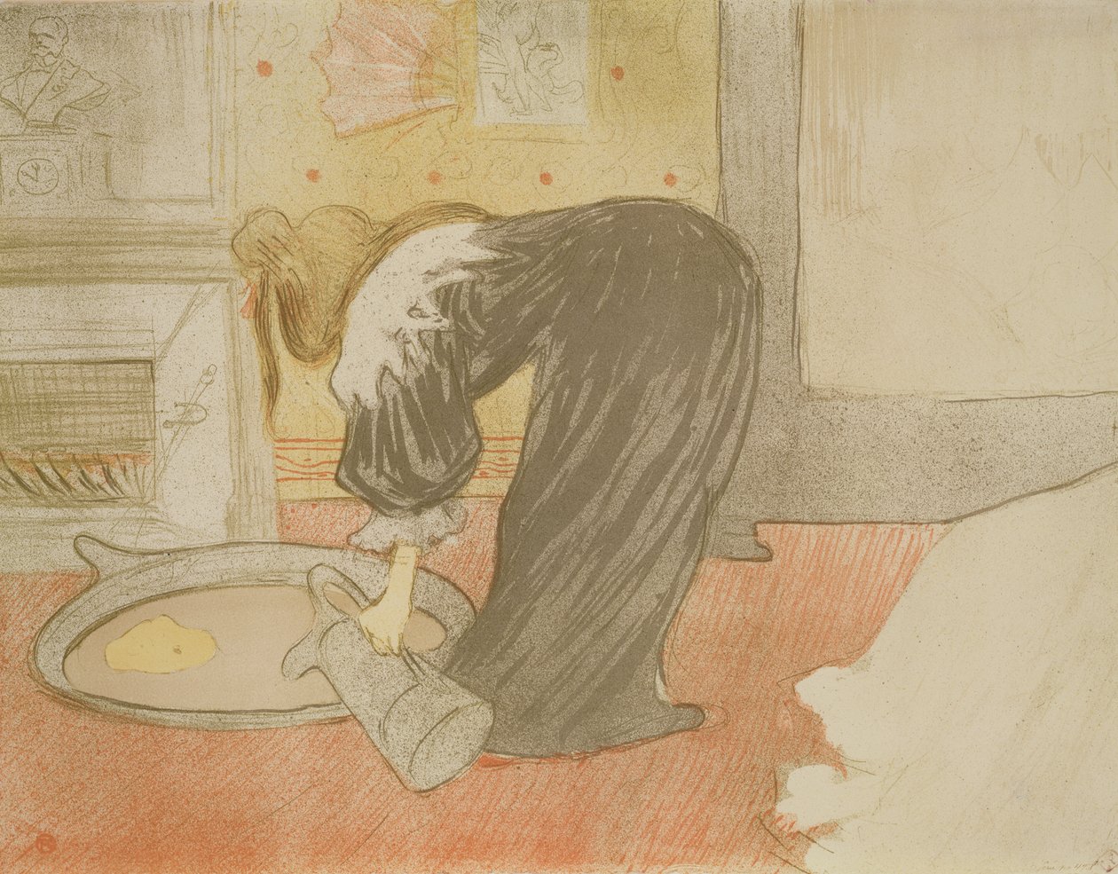 Elles: Nainen kylpytynnyrissä, 1896 (liitu, sivellin ja roiske litho) tekijältä Henri de Toulouse Lautrec