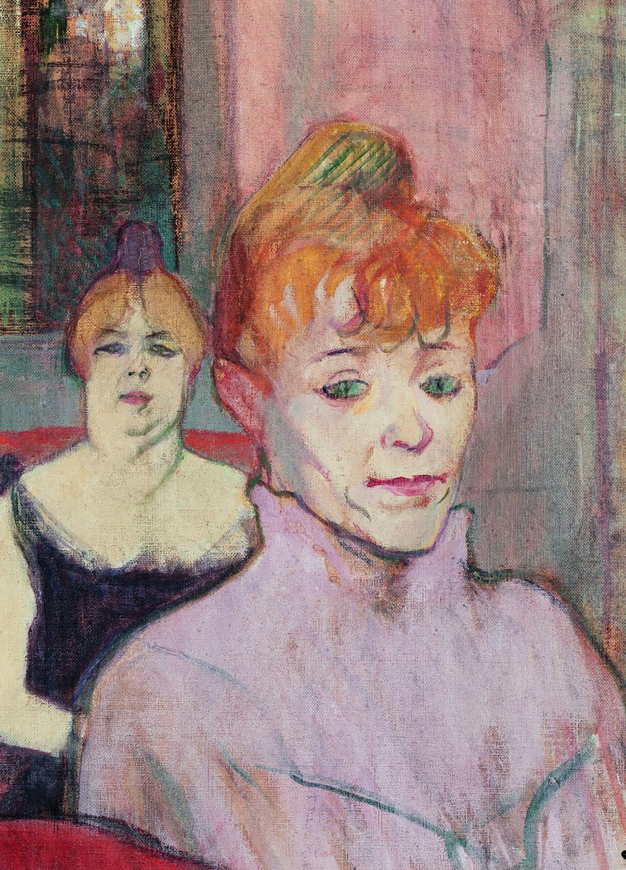 Rue des Moulinsin salongissa yksityiskohta etualalta, kahden naisen päät, 1894 öljy kankaalle tekijältä Henri de Toulouse Lautrec