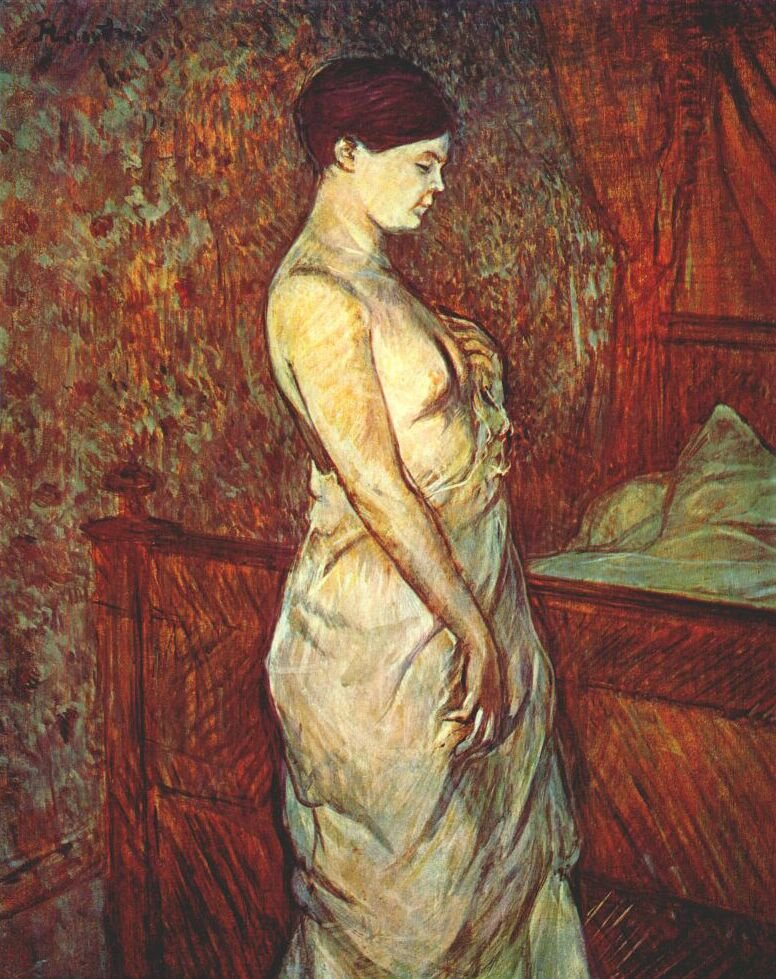 Le coucher mme poupoule kotelossa sängyn vieressä tekijältä Henri de Toulouse Lautrec