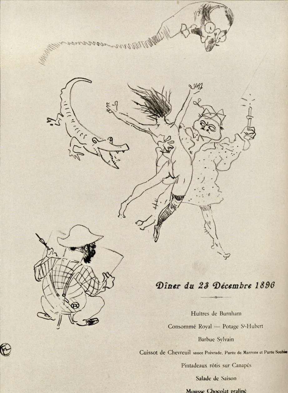 Menu Le Crocodilesta, 1896, Gerstle Mackin teoksesta Toulouse-Lautrec, julkaistu 1938 tekijältä Henri de Toulouse Lautrec
