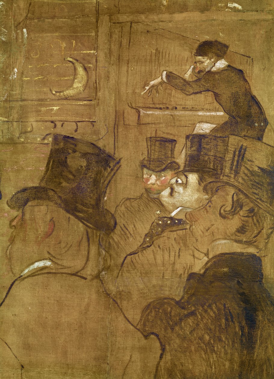 Goulue-majan kyltit Foire du Trone -kadulla Pariisissa. Maurilainen tanssi: La Gouloue Louise Weber Foire du Tréne -näyttelyssä Oscar Wilden yksityiskohta, 1895 öljy kankaalle tekijältä Henri de Toulouse Lautrec