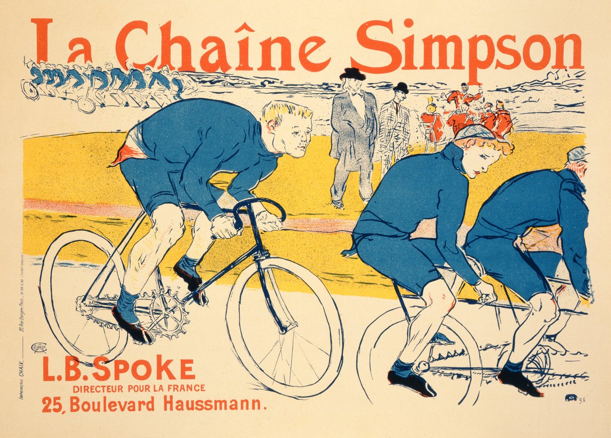 Jäljennös julisteesta, joka mainostaa "Simpson Chain" -ketjua, Pariisi, 1896 (katso SSI 39945) tekijältä Henri de Toulouse Lautrec