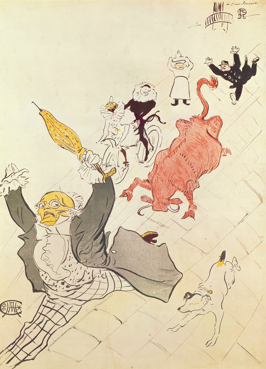 Vihastunut lehmä (juliste omistettu taiteilijan ystävälle Simonetille), 1896 (värilitografia) tekijältä Henri de Toulouse Lautrec