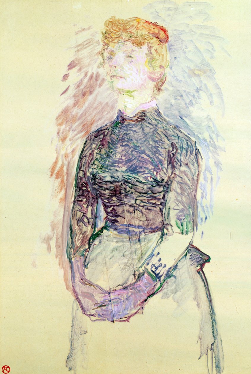 Nainen seisomassa, tutkimus "A Batignolles de Bruant", 1888 (öljy puulle) tekijältä Henri de Toulouse Lautrec