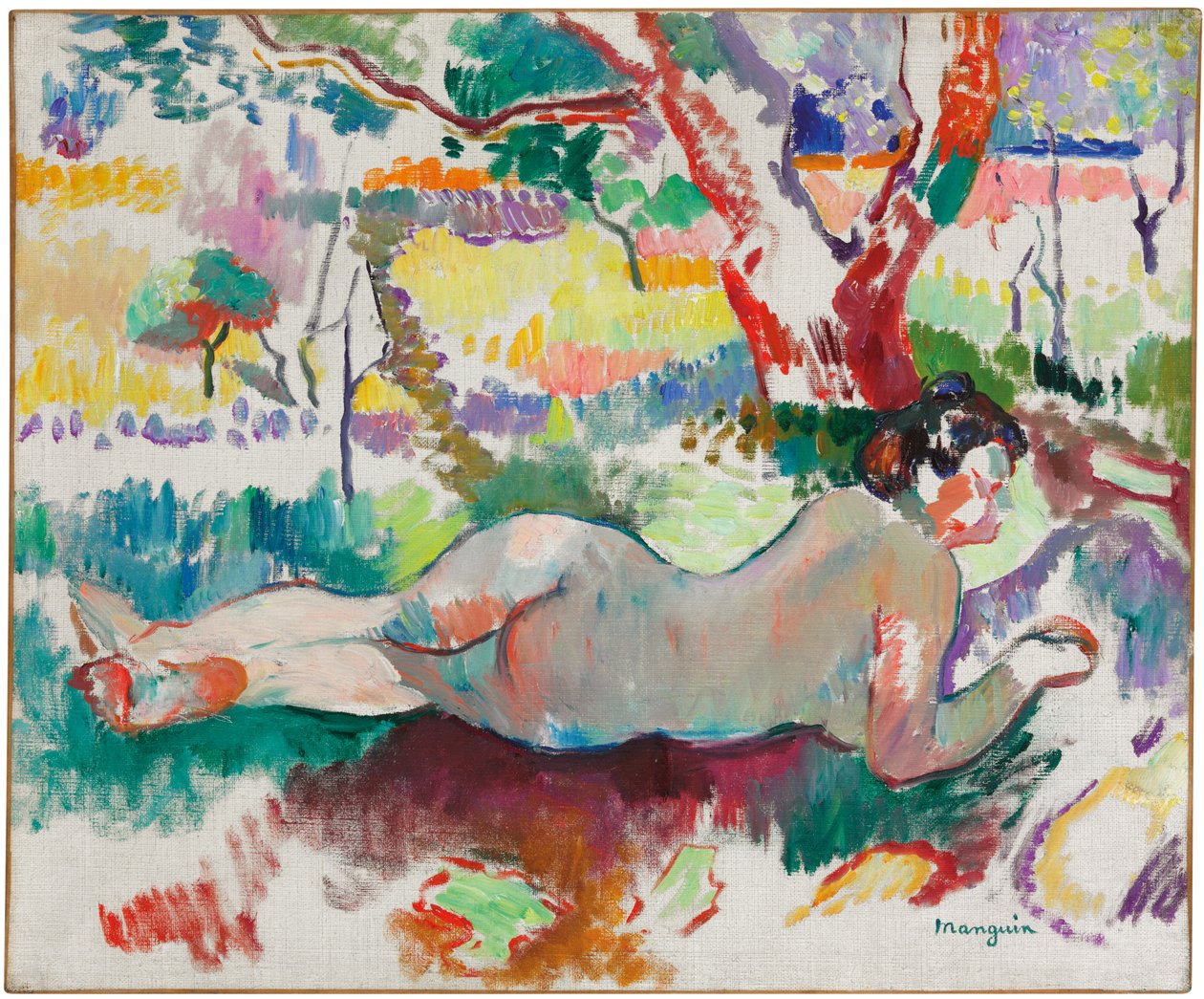 Opiskelu taaksepäin, alasti puiden alla, Villa Demiere tekijältä Henri Charles Manguin