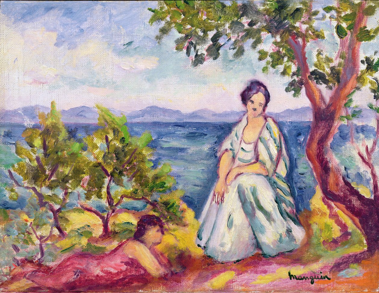 Kaksi hahmoa veden vieressä tekijältä Henri Charles Manguin