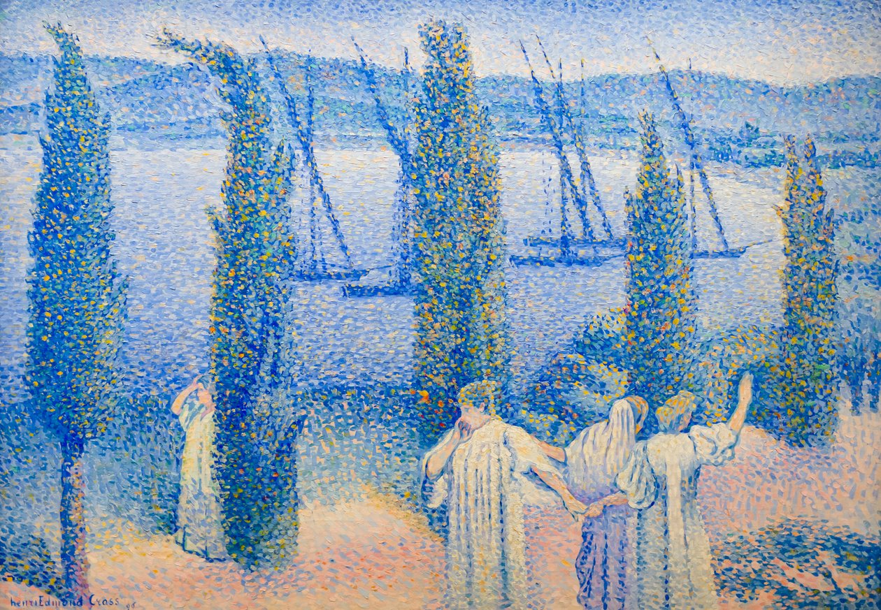 Näkymä rannikolle sypressipuilla tekijältä Henri Edmond Cross