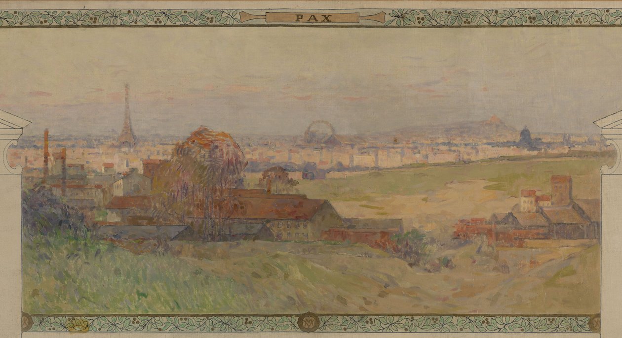 Luonnos Vanvesin kaupungintalon Salle des Fêtes -tilaa varten: Pax, vuosina 1902-1903 (öljy ja muste kankaalle). tekijältä Henri Gaston Darien