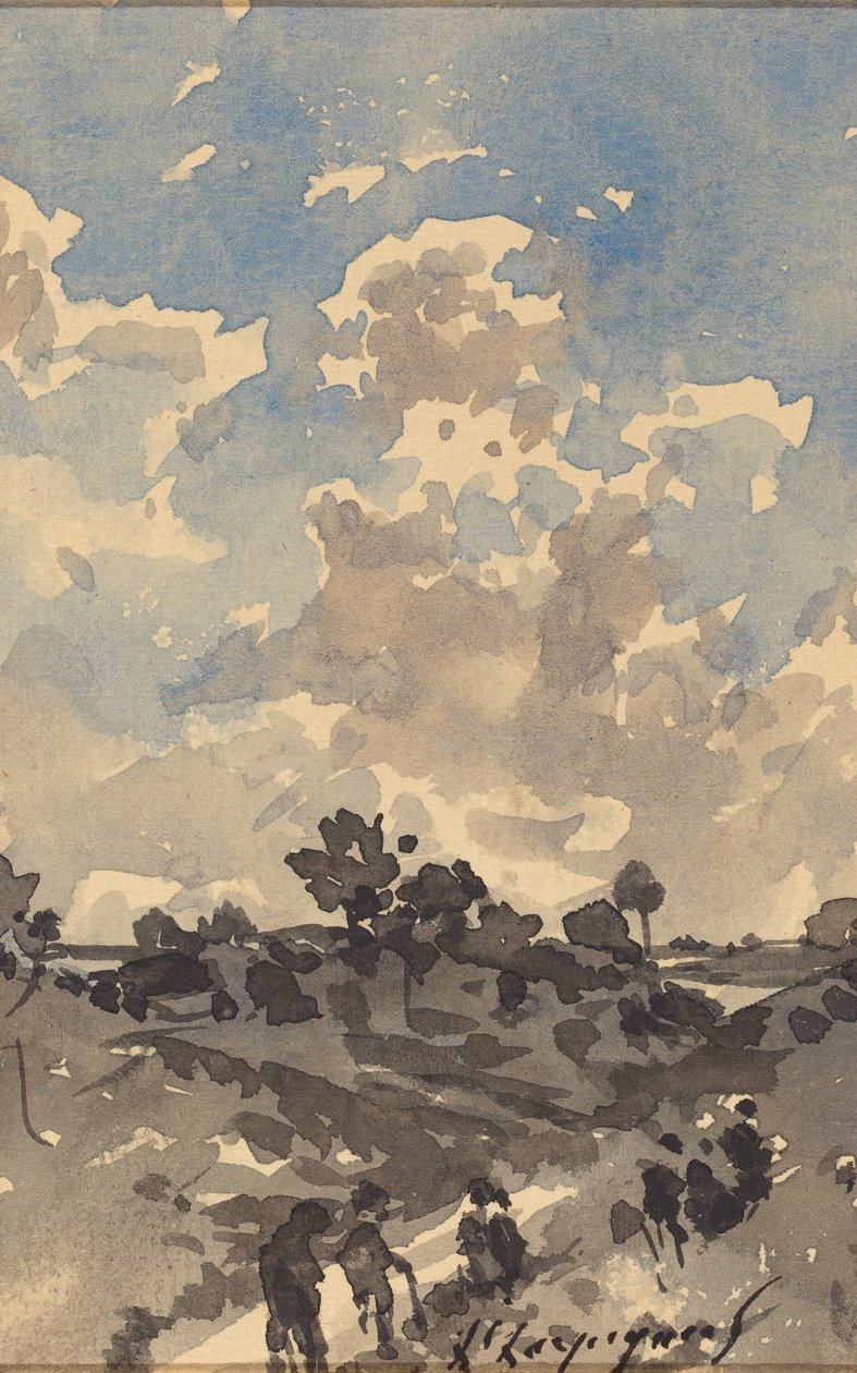 Maisema, jossa hahmot kävelevät polkua pitkin tekijältä Henri-Joseph Harpignies