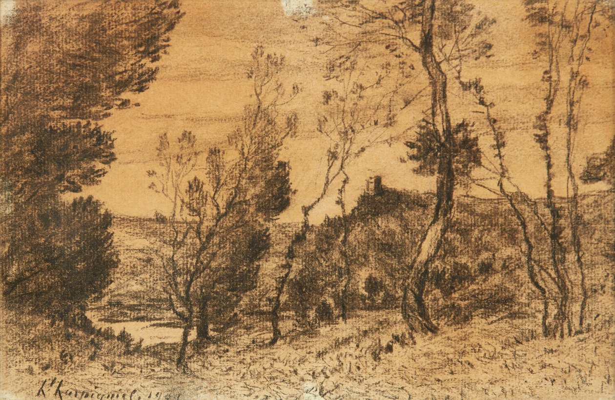 La Futaie (hiili) tekijältä Henri Joseph Harpignies