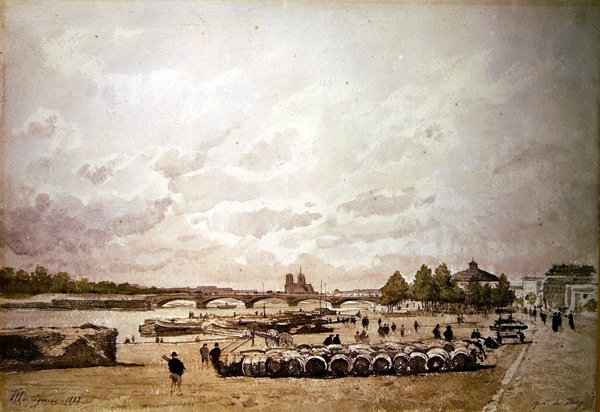 The quai Bercy, Paris (akvarelli) tekijältä Henri Joseph Harpignies