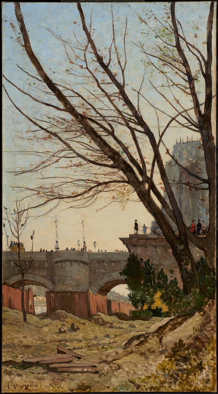 Näkymä Seinen rannalta Pont Neufille ja Île de la Citén länsikärkeen tekijältä Henri-Joseph Harpignies