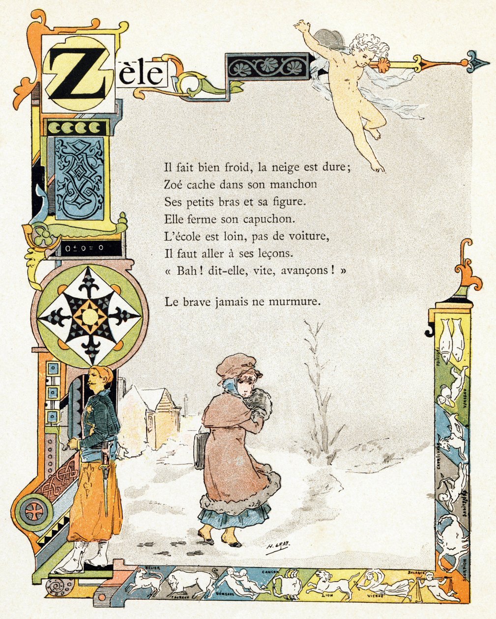 Kuvitus "Hyvien esimerkkien aakkoset", noin 1890 (kaiverrus). tekijältä Henri (1858 1924) Gray