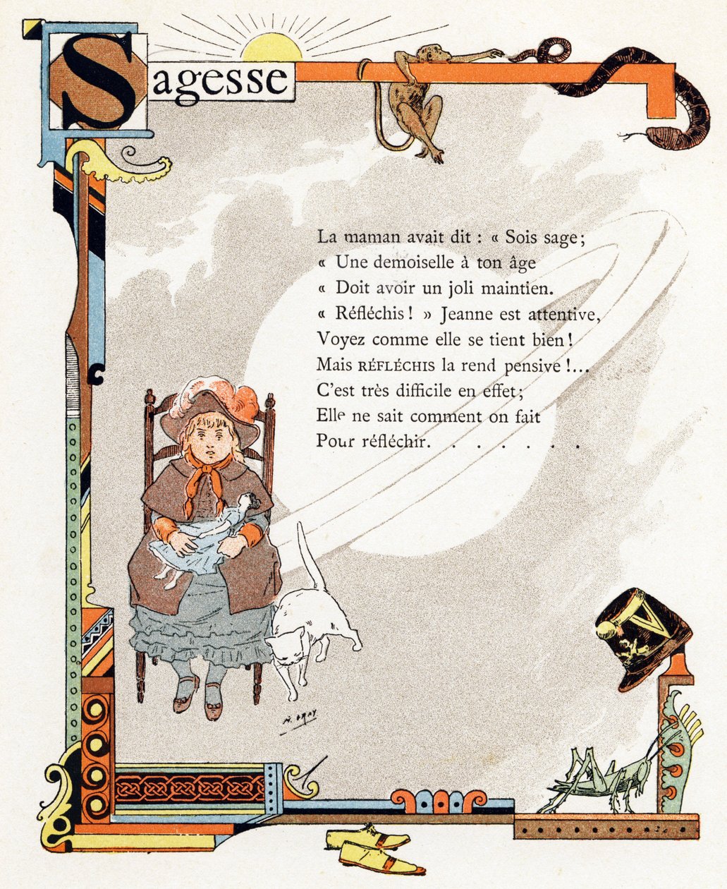 Kuvitus "Hyvien esimerkkien aakkoset", noin 1890 (kaiverrus). tekijältä Henri (1858 1924) Gray