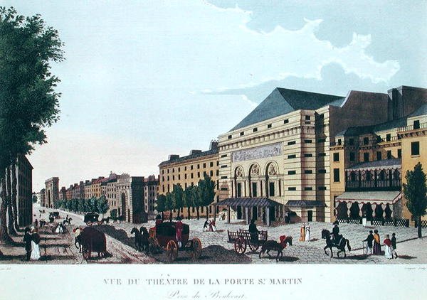Theater de la Porte Saint-Martin. n.1815-20 (värikaiverrus) tekijältä Henri (after) Courvoisier Voisin