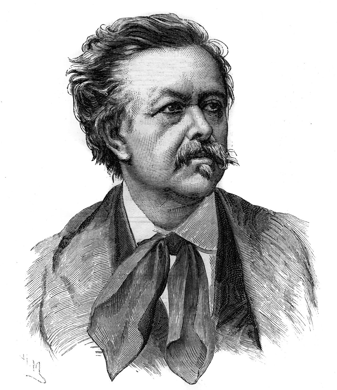 Muotokuva Emile Gigault de La Bedollieresta (1812-1883) ranskalaisesta kirjailijasta, toimittajasta ja kääntäjästä - kaiverrus Henri Meyerin piirustuksen mukaan tekijältä Henri (after) Meyer
