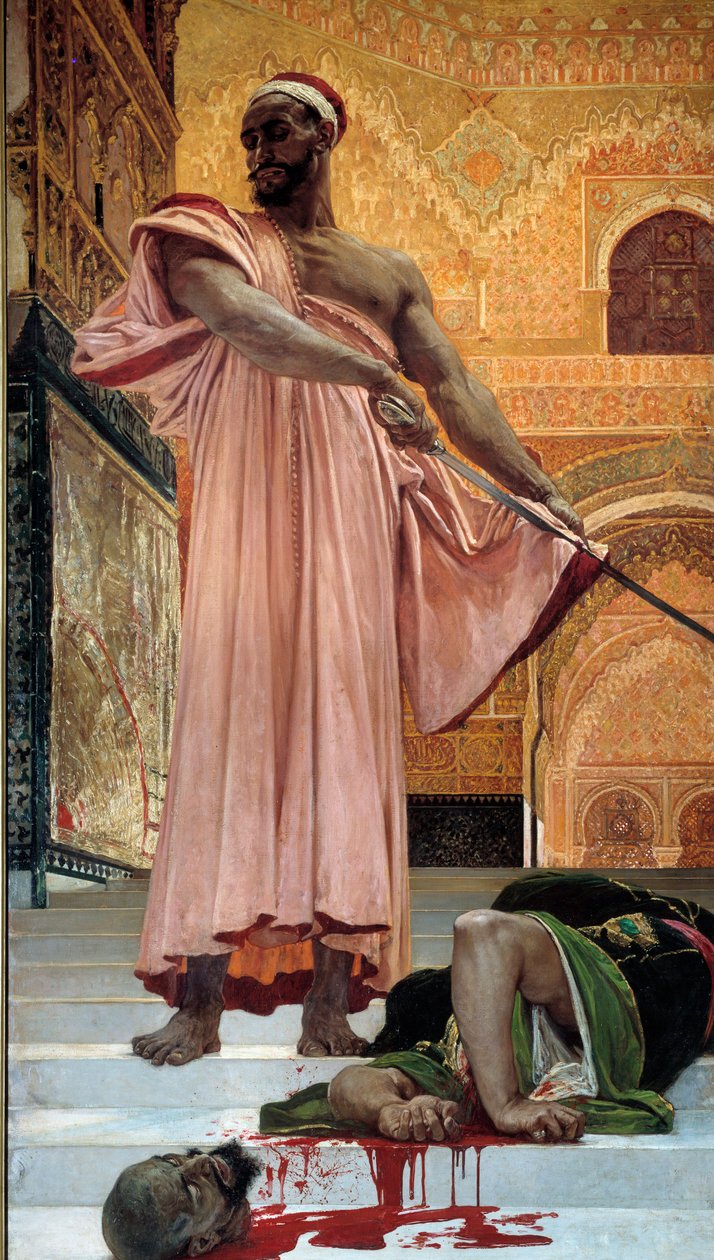 Teloitus ilman oikeudenkäyntiä maurien kuninkaiden alaisuudessa Teloittaja viipaloi syyllisen pään. Henri Regnaultin (1843-1871) maalaus 1870 Su. 3,02 x 1,46 m Pariisi, museo d