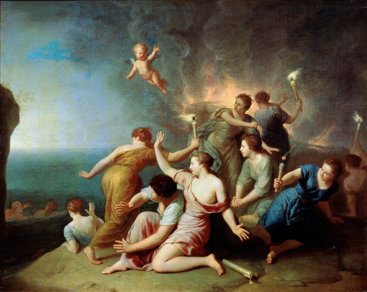 "Nymphs Burning the Ship of Telemachus", 1746 tekijältä Henri Antoine de Favannes