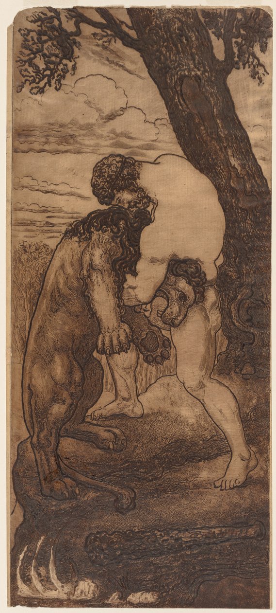 Herkules ja Nemean-leijona, n. 1898. tekijältä Henri Arthur Lefort des Ylouses