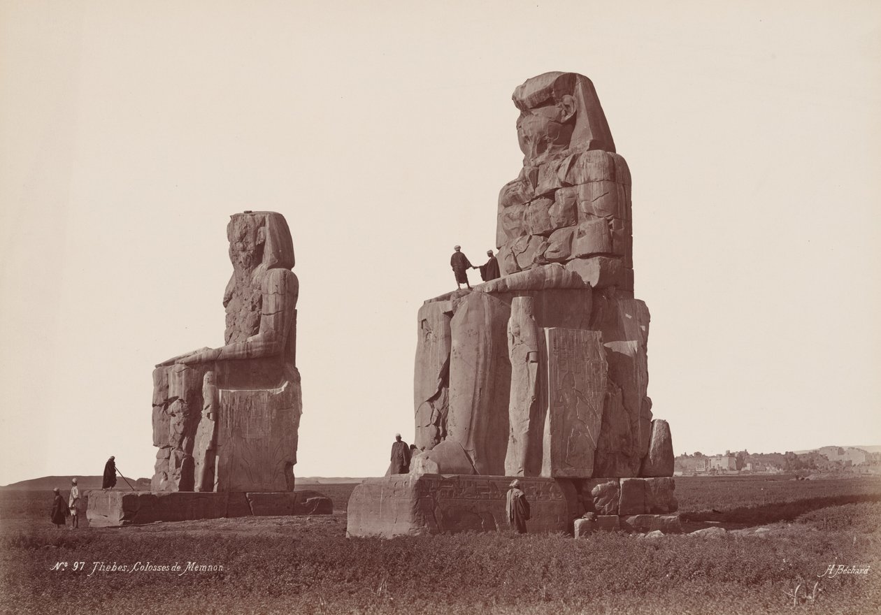 Thebes, Colosses de Memnon (Thebes, Memnonin kolossit), 1870-luku (kuva) tekijältä Henri Béchard