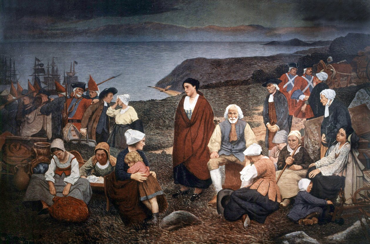 Akadilaisten hajaantuminen vuonna 1755, n. 1900 (maalaus) tekijältä Henri Beau