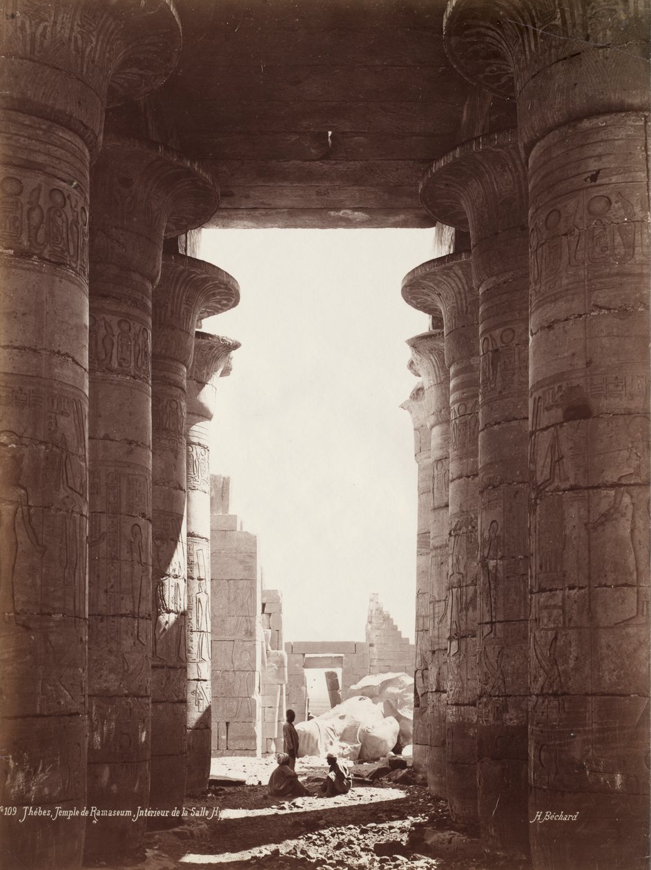 Thebes, Ramesseumin temppeli, Hypostyle Hallin sisustus, 1870-luku. tekijältä Georges Henri Bechard