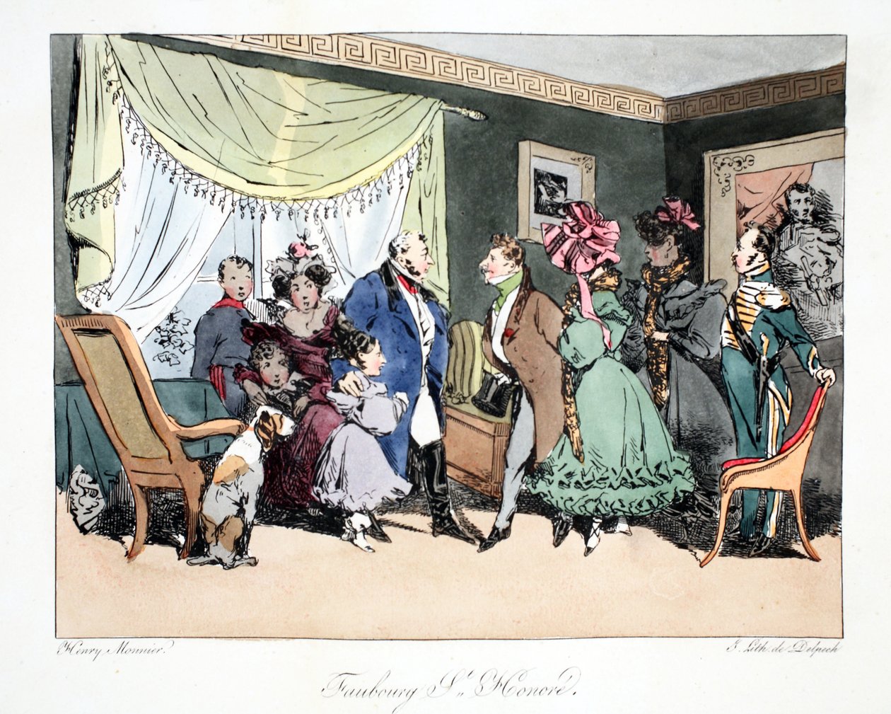 Faubourg St. Honoré, kuvitus Henri Monnierin teoksesta "Six Quartiers de Paris", litografia F.S. Delpech, pubi. Pariisi, n. 1828 (käsinvärinen lito) tekijältä Henri Bonaventure Monnier
