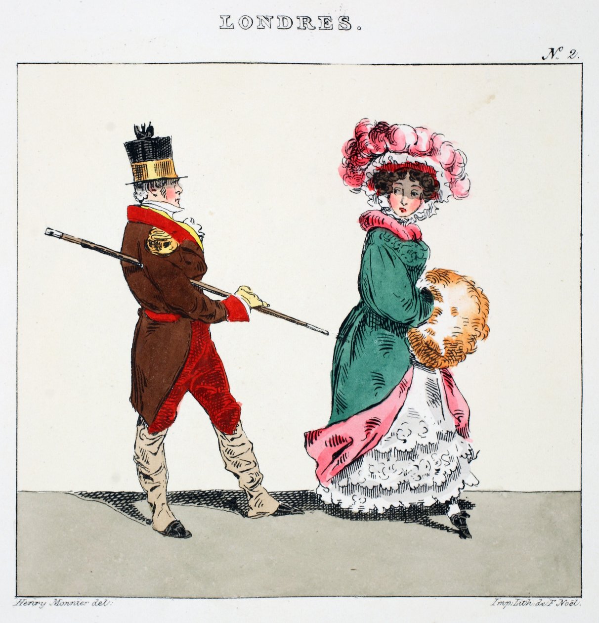 Kuvitus Henri Monnierin pubista "Londres". Pariisi, n. 1828 (käsinvärinen lito) tekijältä Henri Bonaventure Monnier