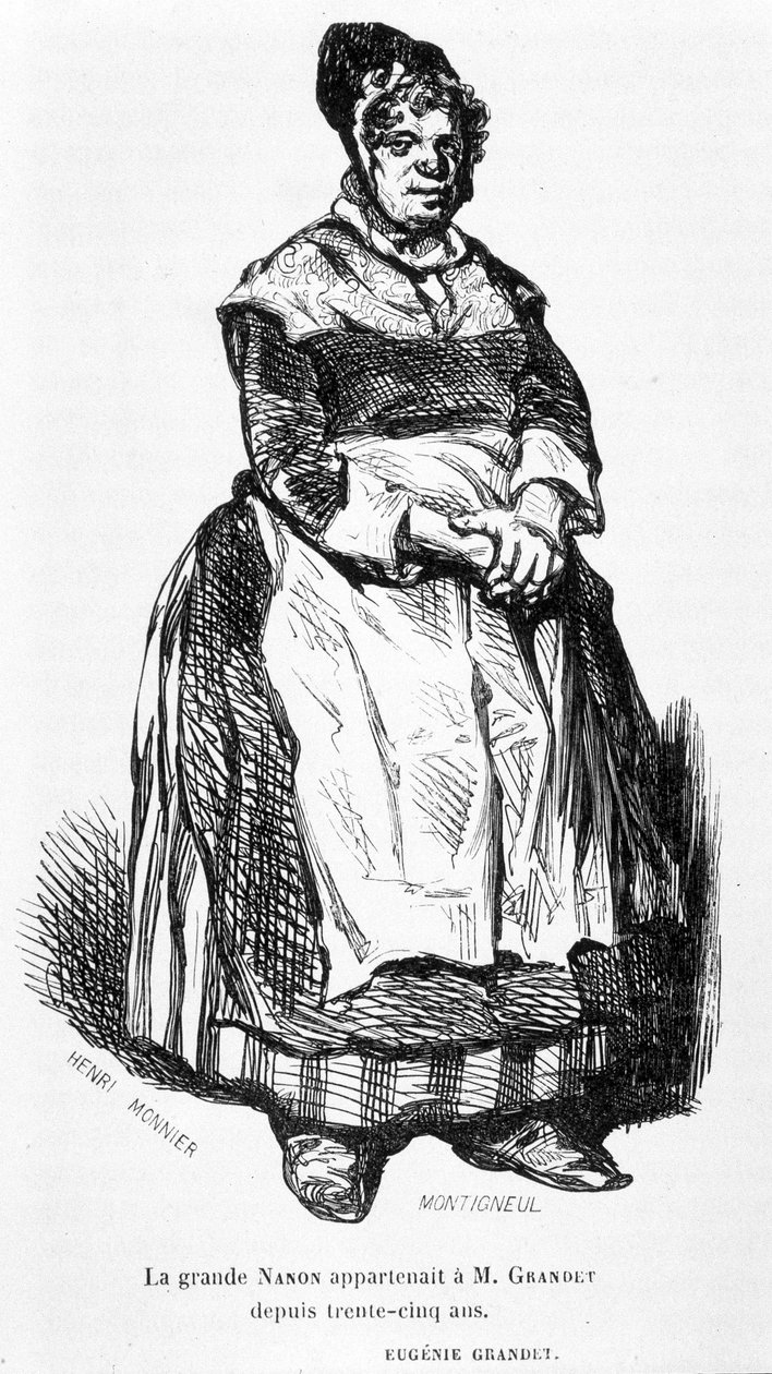 Suuri Nanon - teoksessa ””Eugénie Grandet”, ill. kirjoittanut Henri Monnier, alkuperäinen toim. 1843 tekijältä Henri Bonaventure Monnier