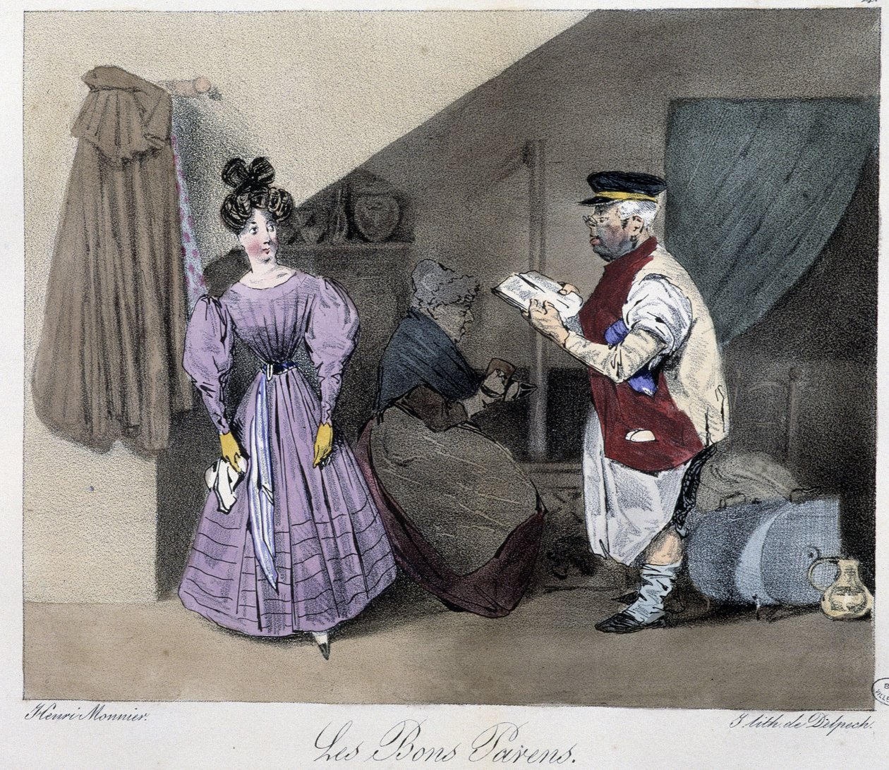 Hyvät vanhemmat - Henri Monnierin ”” Parisian luonnoksissa”, toim. Delpech, Pariisi tekijältä Henri Bonaventure Monnier