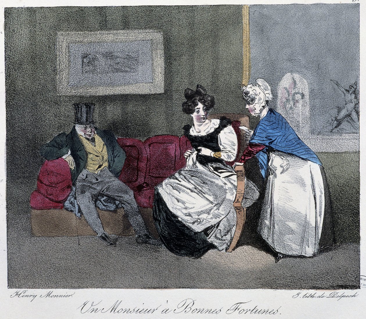 Herrasmies, jolla on onnea – Henri Monnierin ”” Pariisin luonnoksissa”, toim. Delpech, Pariisi tekijältä Henri Bonaventure Monnier