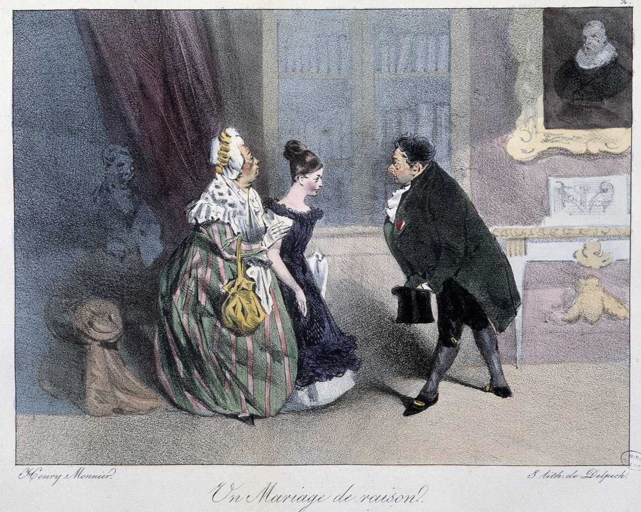 Järjen avioliitto - Henri Monnierin "" Parisian luonnoksissa", toim. Delpech, Pariisi tekijältä Henri Bonaventure Monnier