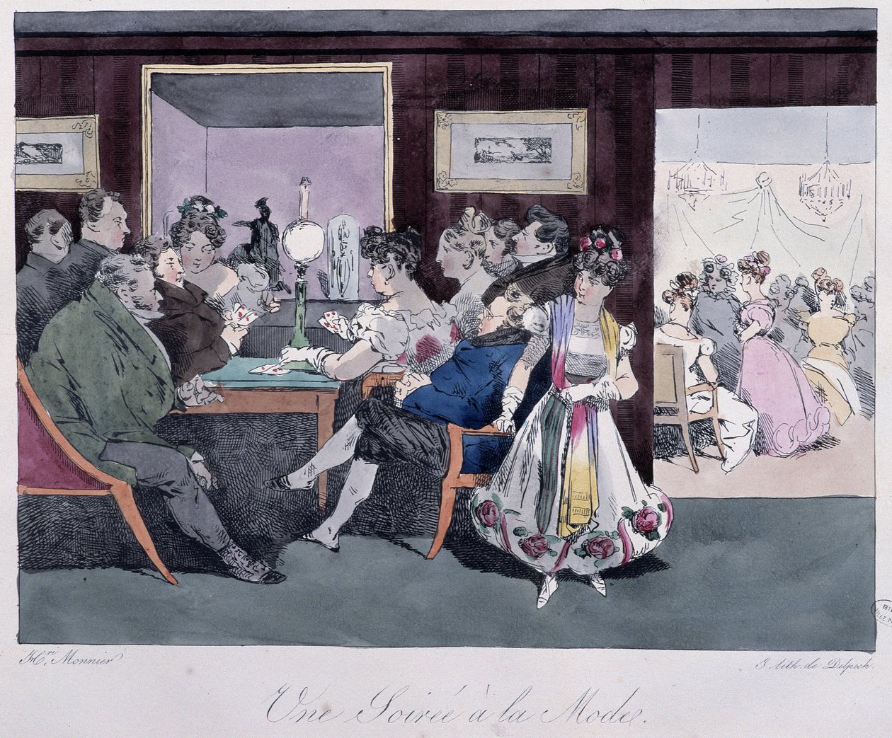 Muodikas ilta - Henri Monnierin ”” pariisilaisissa luonnoksissa”, toim. Delpech, Pariisi tekijältä Henri Bonaventure Monnier