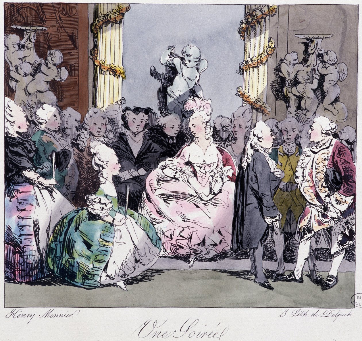 Une soiree (1700-luku) - Henri Monnierin teoksessa "Entisesti ja tänään", toim. Delpech tekijältä Henri Bonaventure Monnier