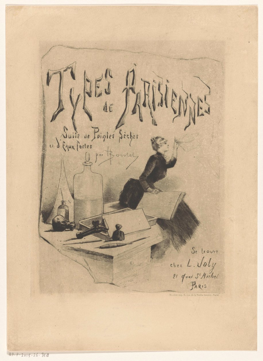 Taidegraafikon materiaalit ja välineet Types de Parisiennes (sarjan nimi esineellä) tekijältä Henri Boutet