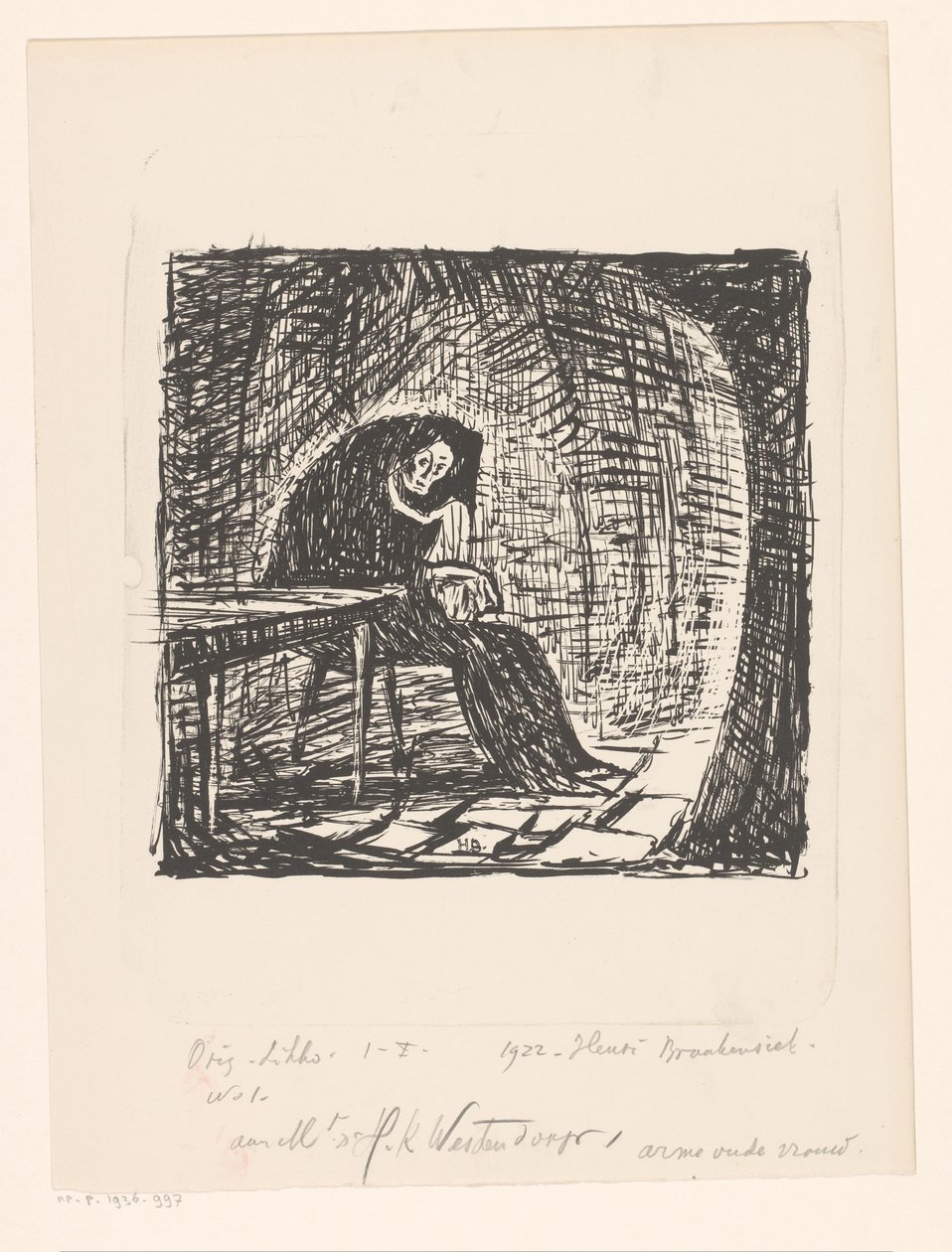 Köyhä vanha nainen (alkuperäinen nimi esineessä) tekijältä Henri Braakensiek (signed by artist)