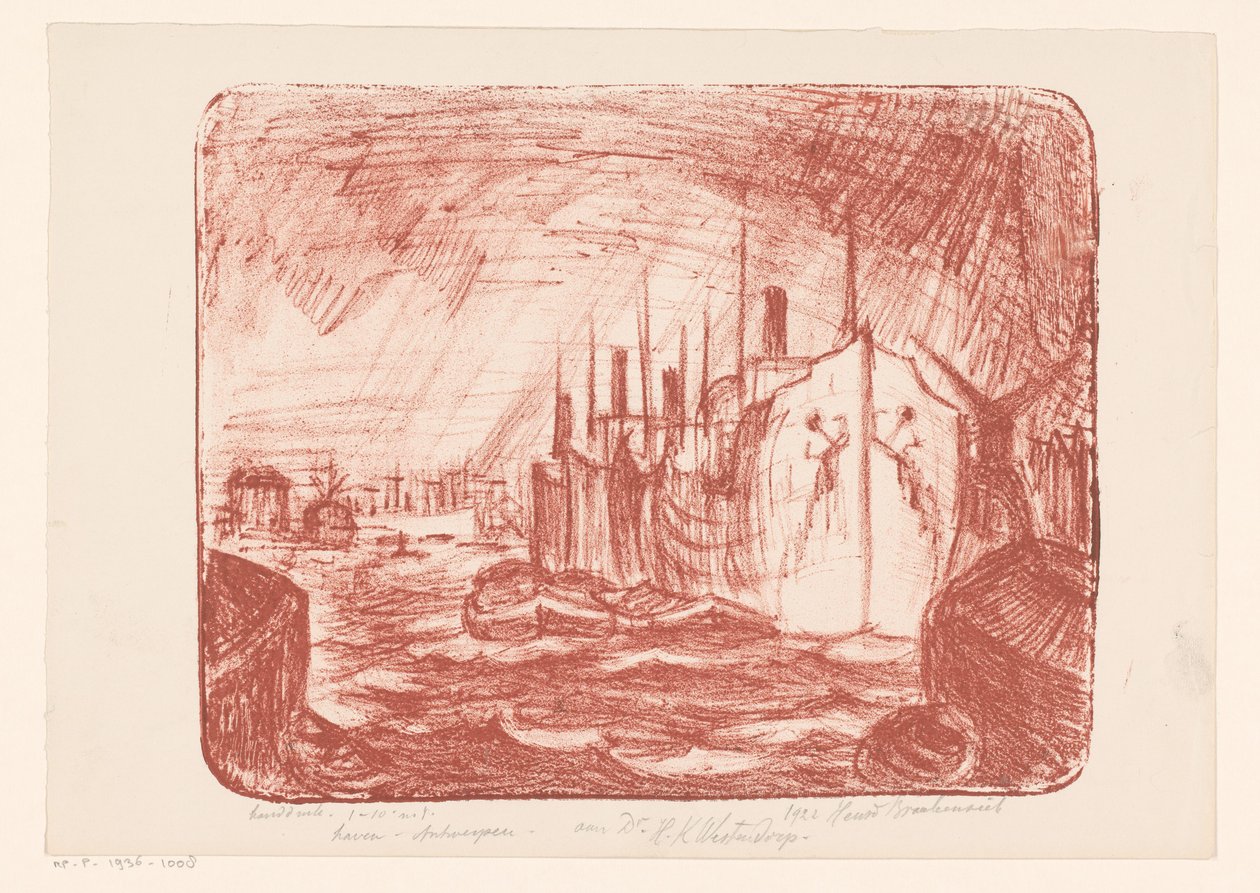 Antwerpenin satama (alkuperäinen nimi esineessä) tekijältä Henri Braakensiek (signed by artist)