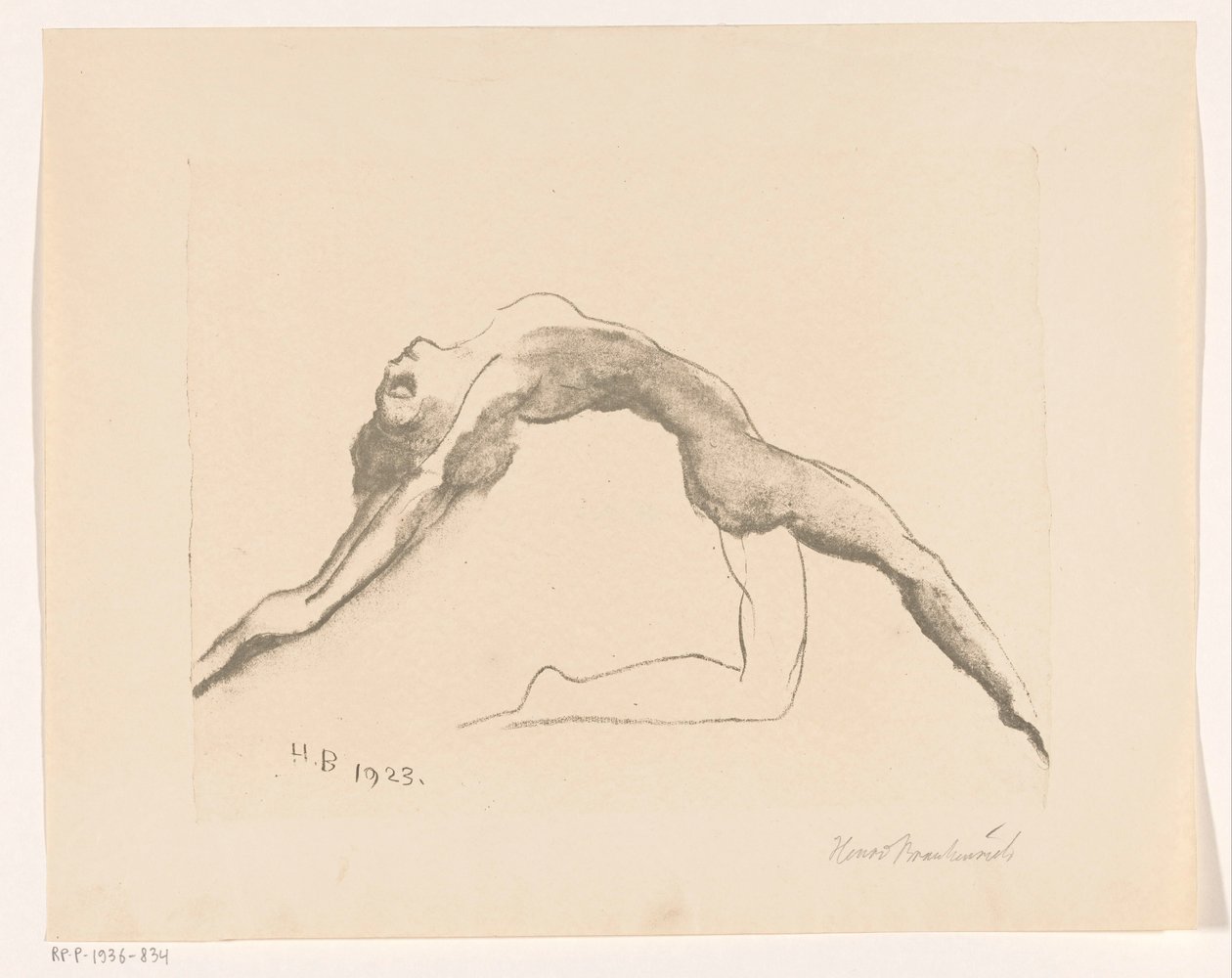 Alaston nainen hyppää taaksepäin tekijältä Henri Braakensiek (signed by artist)