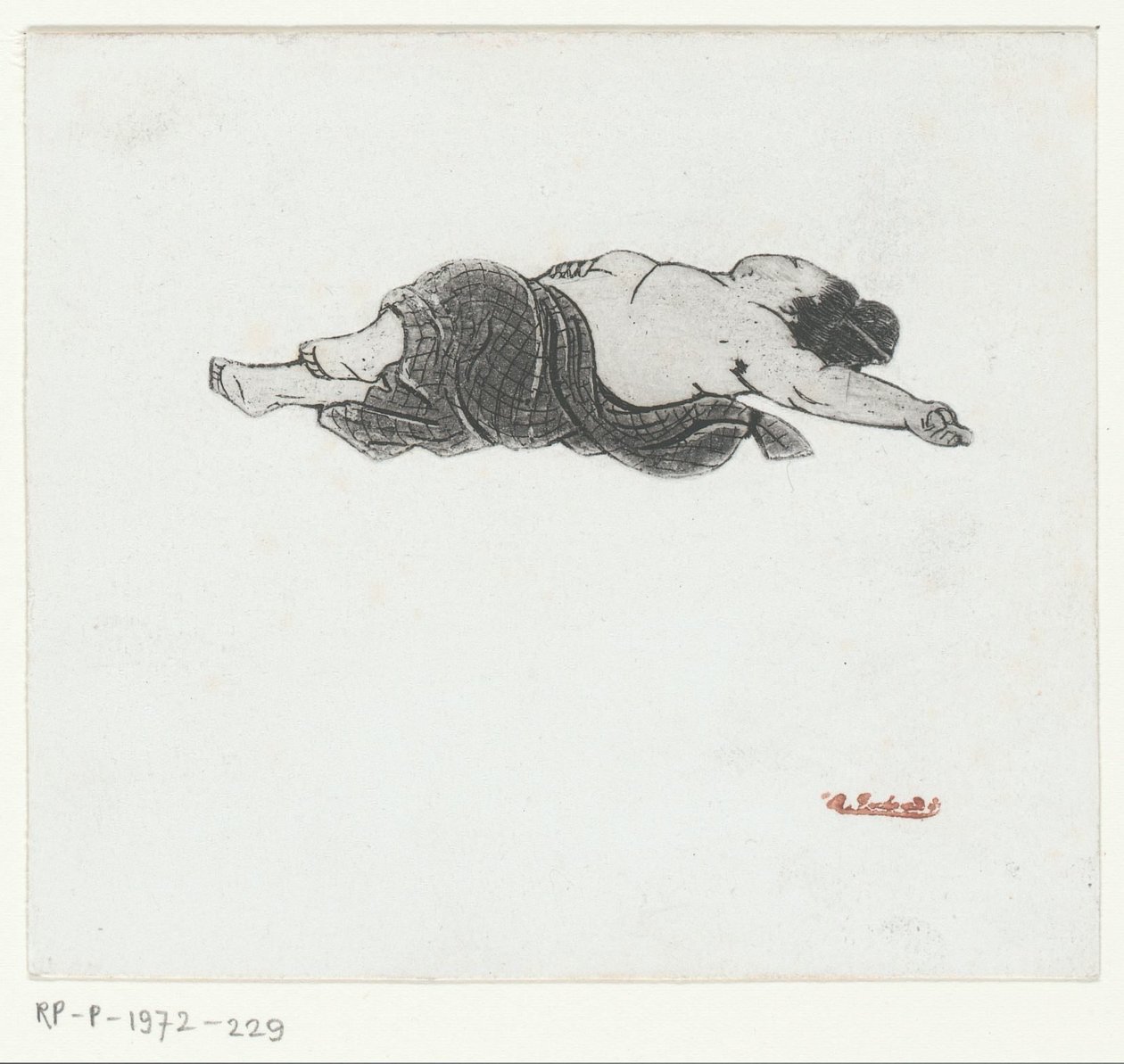 Makaava paljasrintainen japanilainen nainen tekijältä Henri Charles Guérard (attributed to)