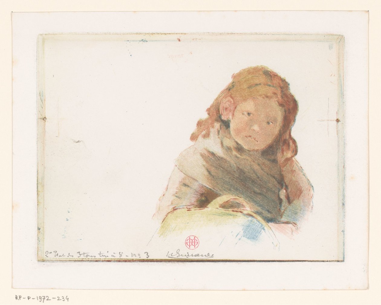 Tyttö korin kanssa kukkaniityllä tekijältä Henri Charles Guérard (signed by artist)