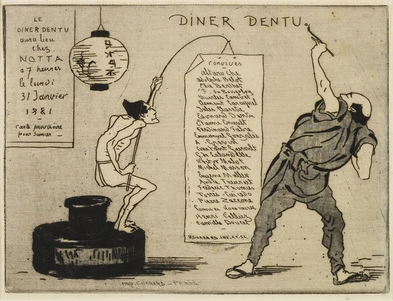 Japani mustetelineen, 1881 (etsaus, kuivakärki) tekijältä Henri Charles Guérard