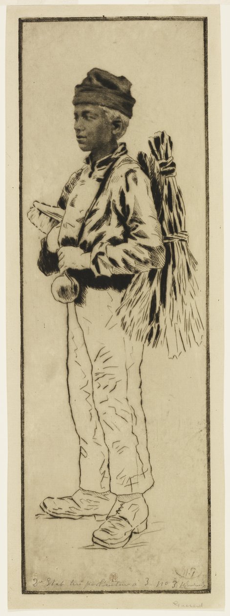 Le ramoneur (Nopeutaja), n. 1890 (etsaus ja kuivakärki) tekijältä Henri Charles Guérard