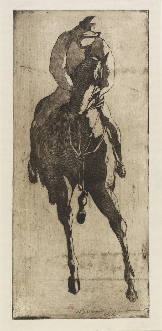 Kilpahevonen, n. 1888 (etsaus ja akvatinta) tekijältä Henri Charles Guérard