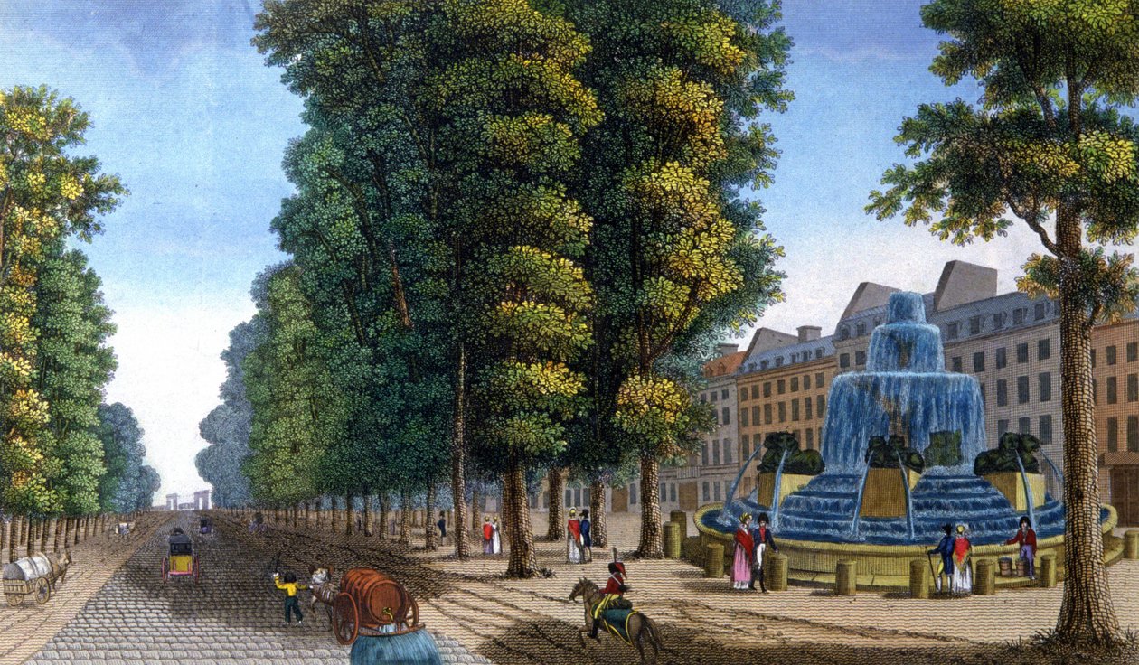 Suihkulähde, Boulevard Saint-Martin, n. 1810-1820 (kaiverrus) tekijältä Henri Courvoisier Voisin