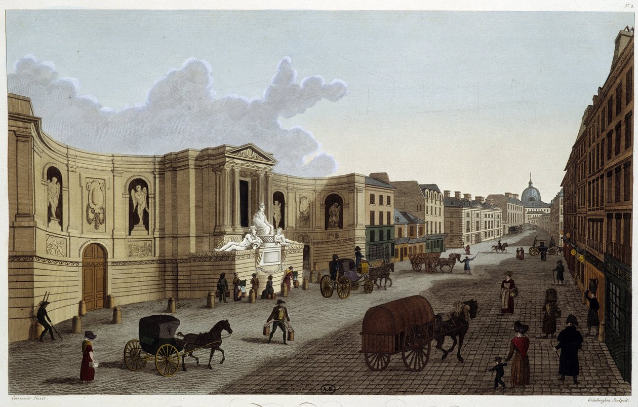 Rue de Grenellen suihkulähde, noin 1820 Courvoisier 1827:n ""Näkymissä Pariisiin"" tekijältä Henri Courvoisier Voisin