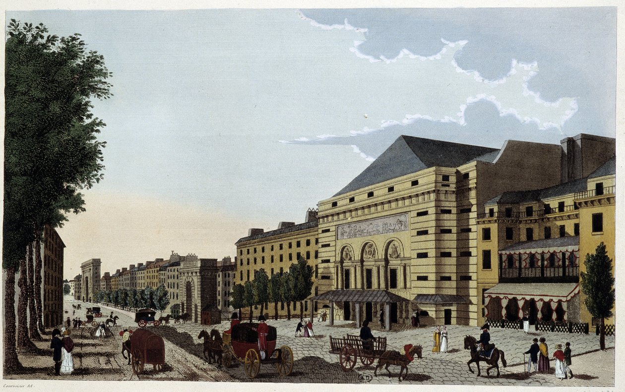Porte Saint Martin -teatteri. Kaiverrus Courvoisier tekijältä Henri Courvoisier Voisin