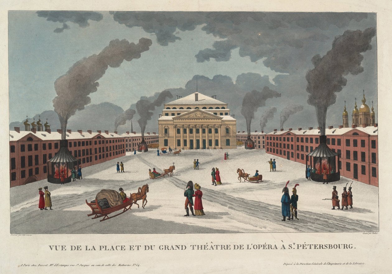 Pietarin keisarillinen Bolshoi Kamenny -teatteri - Courvoisier-Voisin, Henri (1757-1830) - n. 1811 - Etsaus, akvarelli - 41,7x58 - Yksityiskokoelma tekijältä Henri Courvoisier Voisin