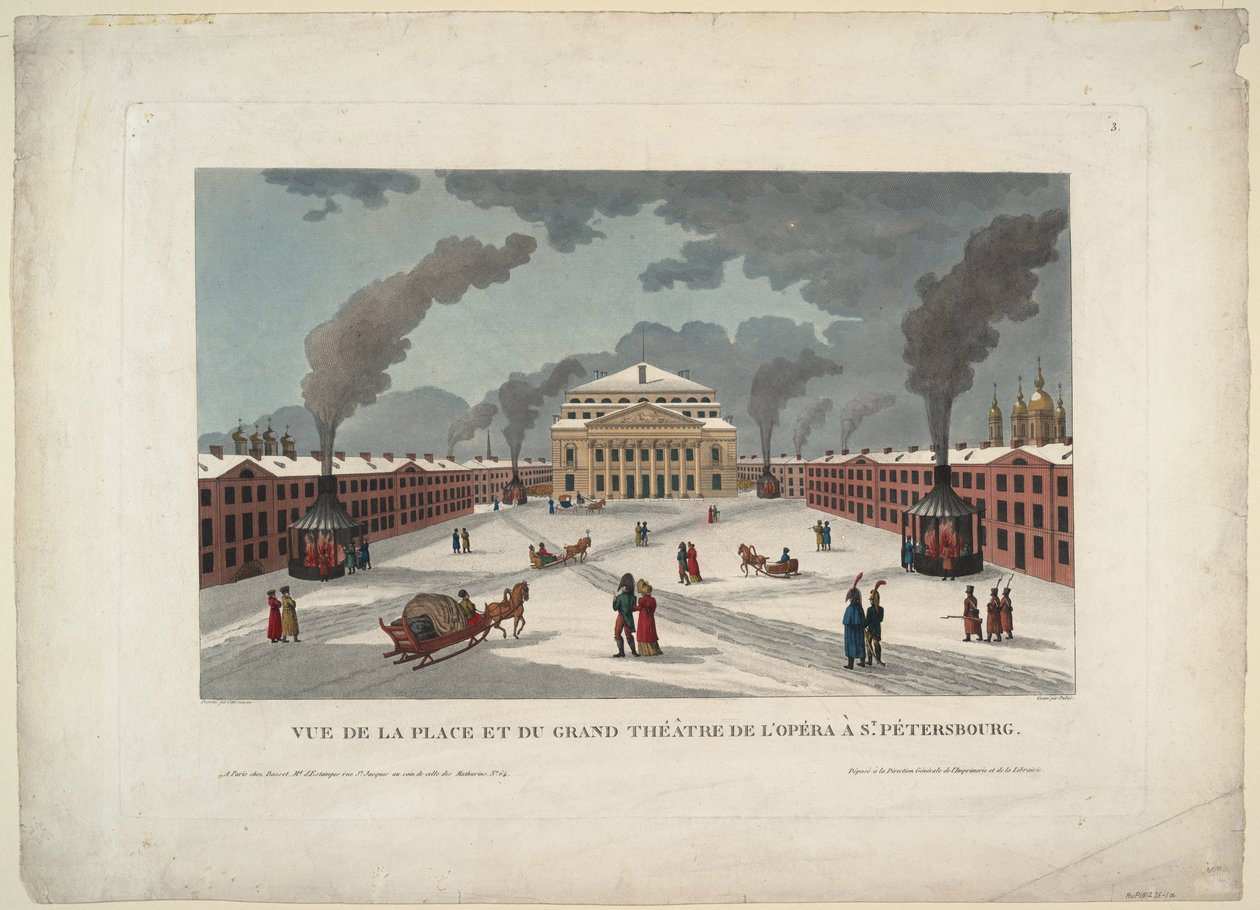 Pietarin keisarillinen Bolshoi Kamenny -teatteri, n. 1811 tekijältä Henri Courvoisier Voisin