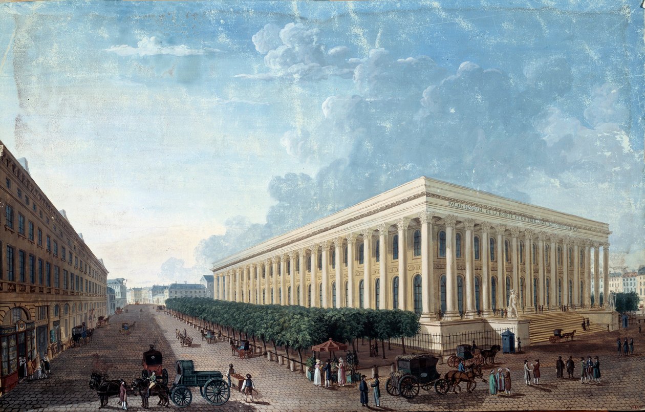 Pörssi ja Place de la Bourse Pariisissa. (Maalaus, v.1800) tekijältä Henri Courvoisier Voisin
